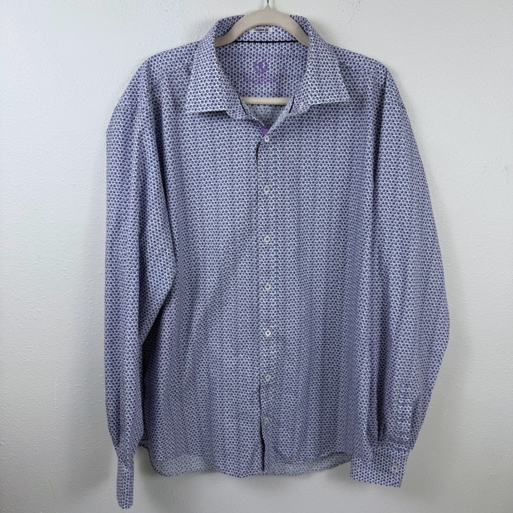 Bugatchi Uomo Mens Purple Blue Geometric Circle Print Shaped Fit‎ Button Down
